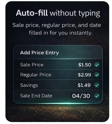 Illustration showing OCR autofilling sale price, regular price, savings, and date